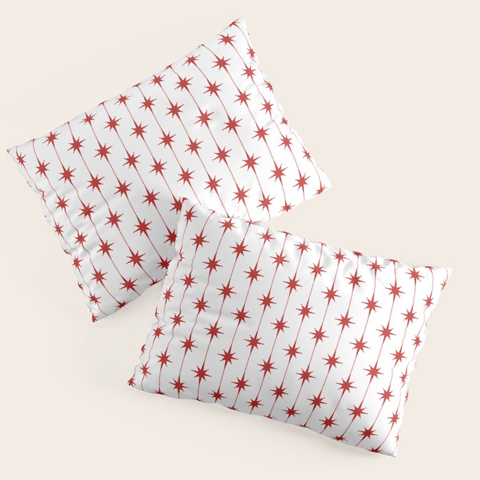 Midcentury Stars and Dots Red and White Pattern Pillow Sham Gallery Image 1