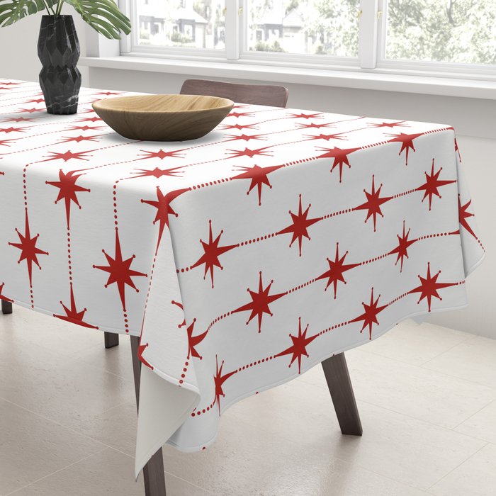 Midcentury Stars and Dots Red and White Pattern Tablecloth Gallery Image 3