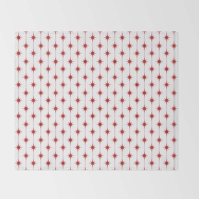 Midcentury Stars and Dots Red and White Pattern Throw Blanket Gallery Image 2