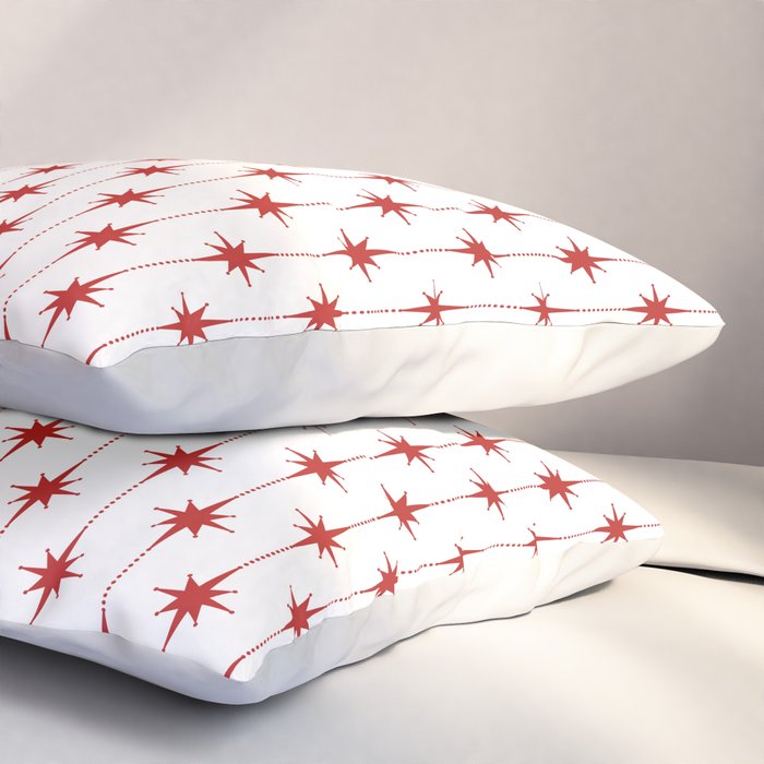 Midcentury Stars and Dots Red and White Pattern Pillow Sham Gallery Image 3