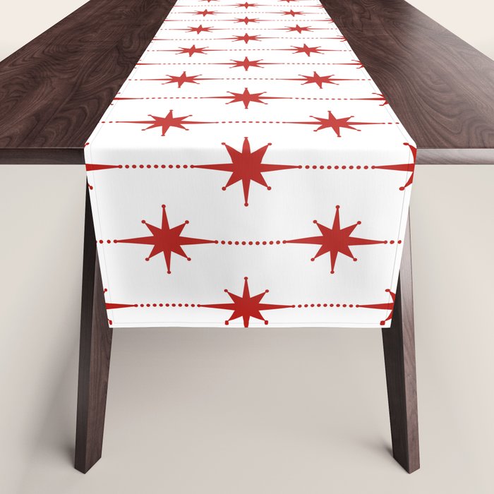 Midcentury Stars and Dots Red and White Pattern Table Runner Gallery Image 1