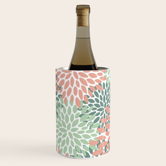 Festive, Abstract Floral Prints, Coral and Green Wine Chiller Gallery Image 3