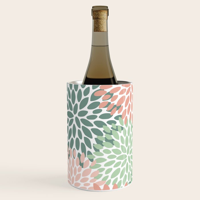 Festive, Abstract Floral Prints, Coral and Green Wine Chiller Gallery Image 1
