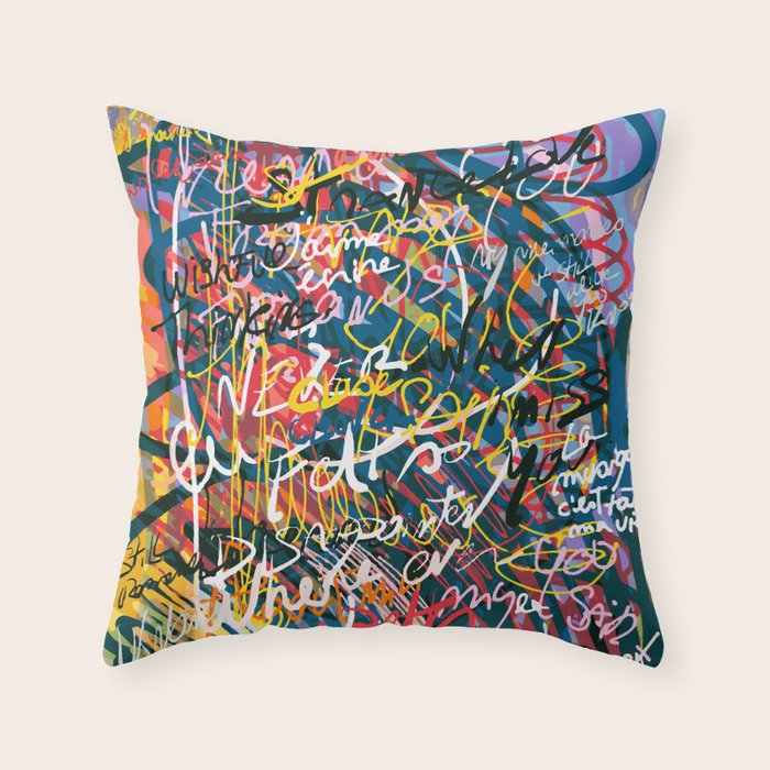 Graffiti Pop Art Writings Music by Emmanuel Signorino Throw Pillow Gallery Image 6