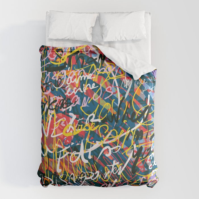 Graffiti Pop Art Writings Music by Emmanuel Signorino Duvet Cover Gallery Image 6