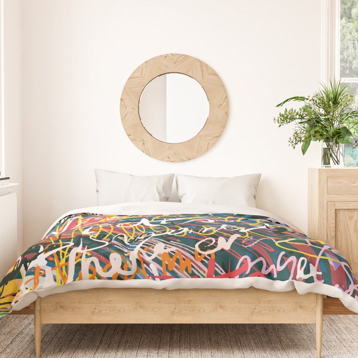 Graffiti Pop Art Writings Music by Emmanuel Signorino Duvet Cover Gallery Image 3