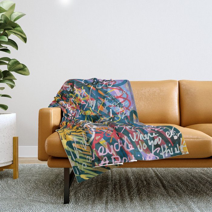 Graffiti Pop Art Writings Music by Emmanuel Signorino Throw Blanket Gallery Image 1