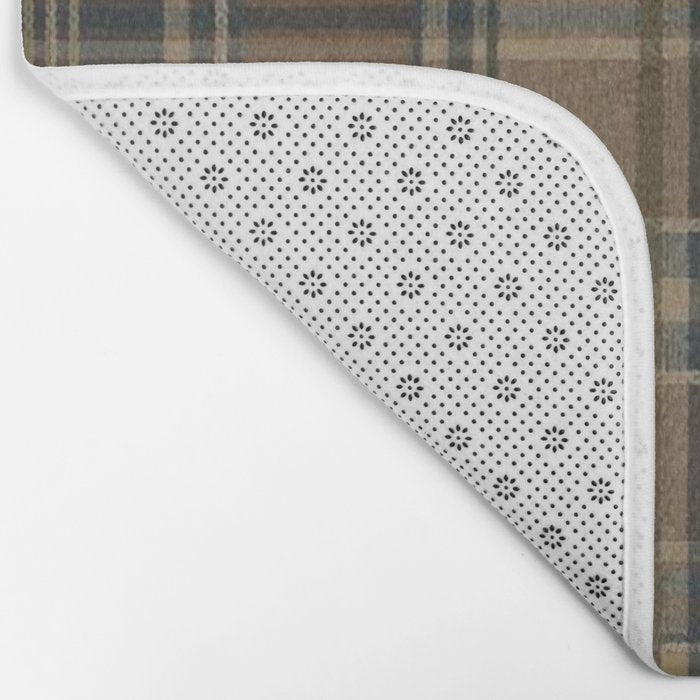 Classical Beige Brown Tartan Plaid Pattern Bath Mat Gallery Image 2