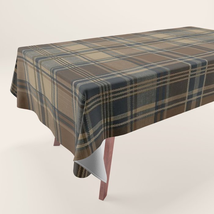 Classical Beige Brown Tartan Plaid Pattern Tablecloth Gallery Image 1