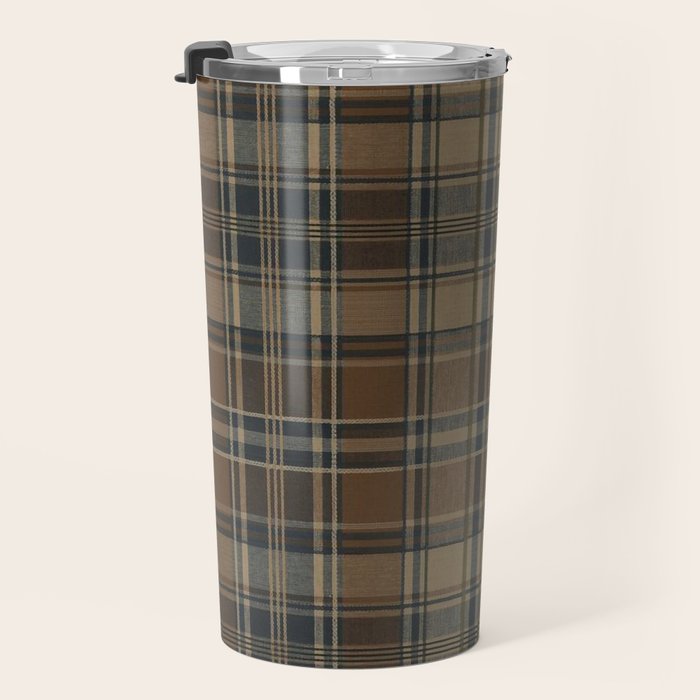 Classical Beige Brown Tartan Plaid Pattern Travel Mug Gallery Image 3