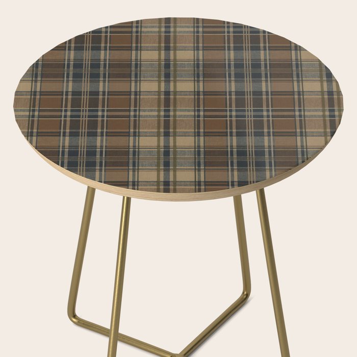 Classical Beige Brown Tartan Plaid Pattern Side Table Gallery Image 2