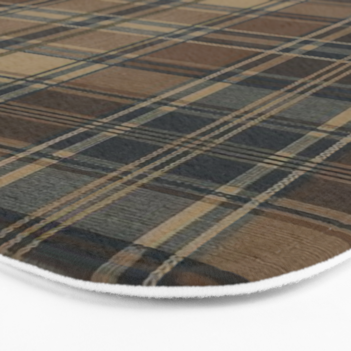 Classical Beige Brown Tartan Plaid Pattern Bath Mat Gallery Image 3