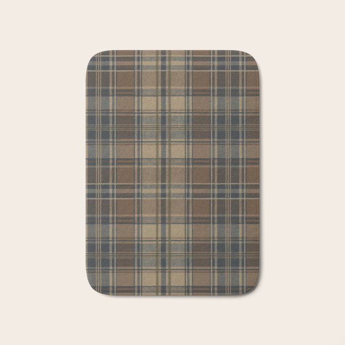 Classical Beige Brown Tartan Plaid Pattern Bath Mat Gallery Image 1