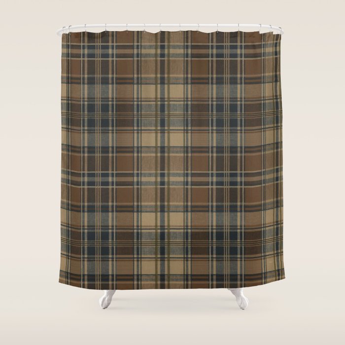 Classical Beige Brown Tartan Plaid Pattern Shower Curtain Gallery Image 1