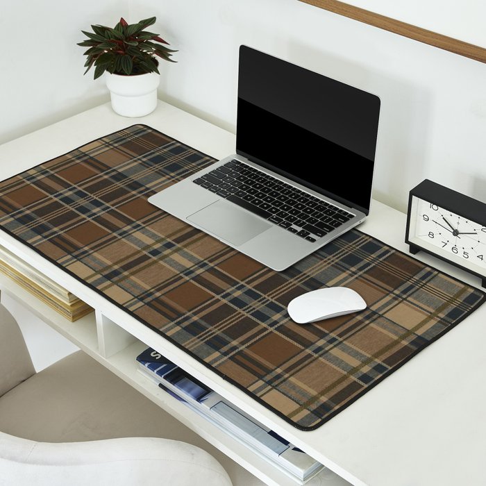 Classical Beige Brown Tartan Plaid Pattern Desk Mat Gallery Image 2