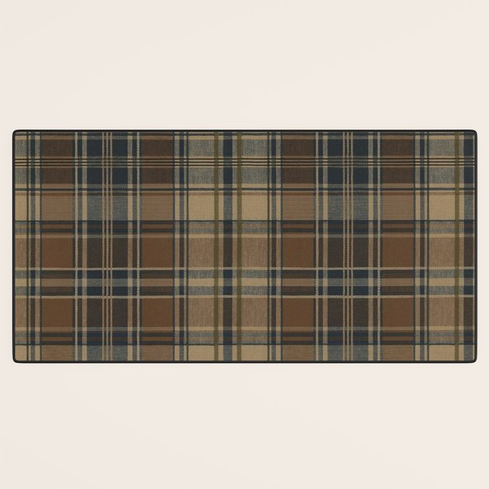Classical Beige Brown Tartan Plaid Pattern Desk Mat Gallery Image 3