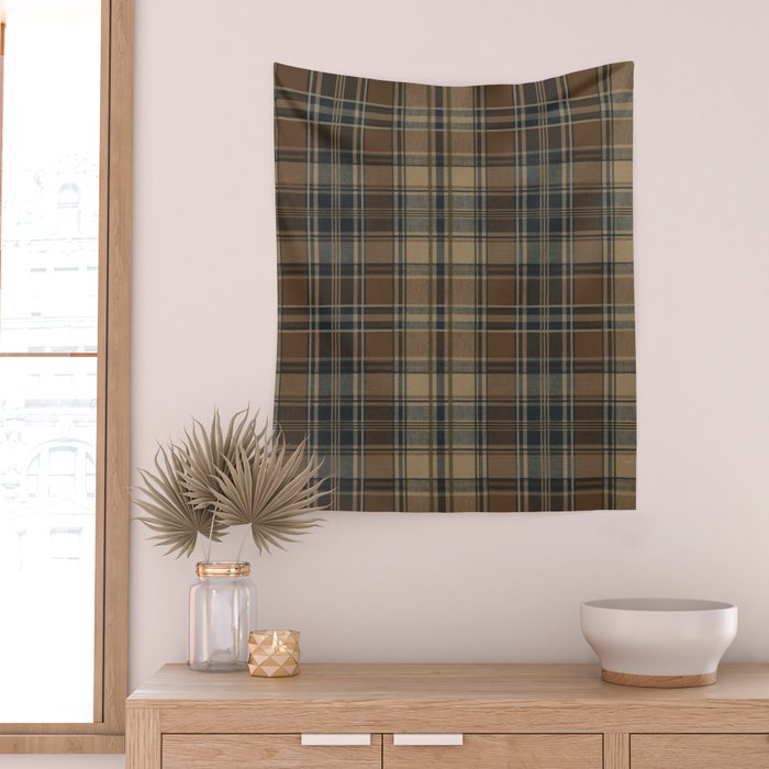 Classical Beige Brown Tartan Plaid Pattern Wall Tapestry Gallery Image 2
