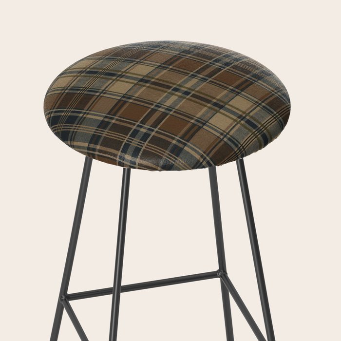 Classical Beige Brown Tartan Plaid Pattern Stool Gallery Image 2