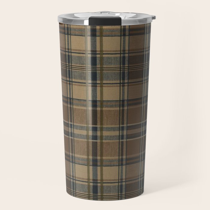 Classical Beige Brown Tartan Plaid Pattern Travel Mug Gallery Image 1