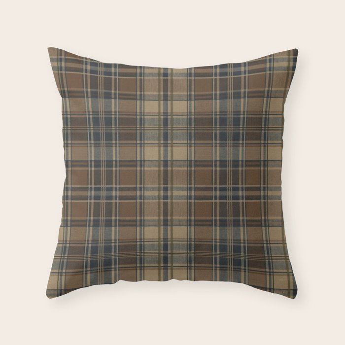 Classical Beige Brown Tartan Plaid Pattern Throw Pillow Gallery Image 1