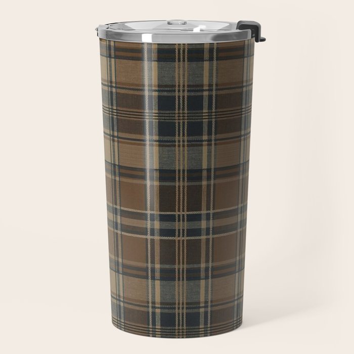 Classical Beige Brown Tartan Plaid Pattern Travel Mug Gallery Image 2