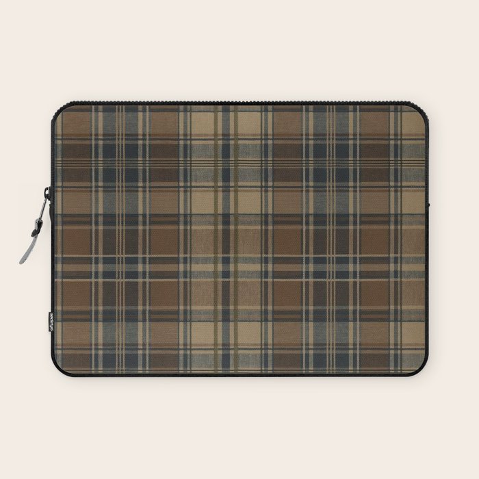 Classical Beige Brown Tartan Plaid Pattern Laptop Sleeve Gallery Image 1