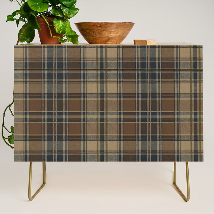 Classical Beige Brown Tartan Plaid Pattern Credenza Gallery Image 1