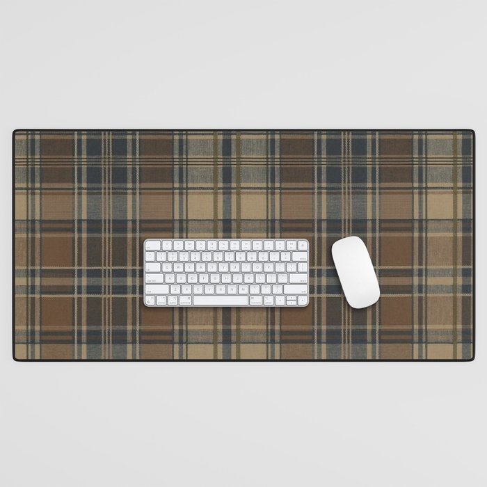 Classical Beige Brown Tartan Plaid Pattern Desk Mat Gallery Image 1