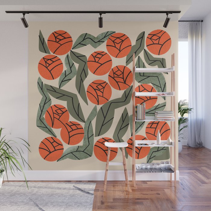 Hot Orange Blooms Wall Mural Gallery Image 1