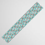 Besties // aqua background white Yeti brown Bigfoot teal and mint trees red and coral details Table Runner Gallery Image 3