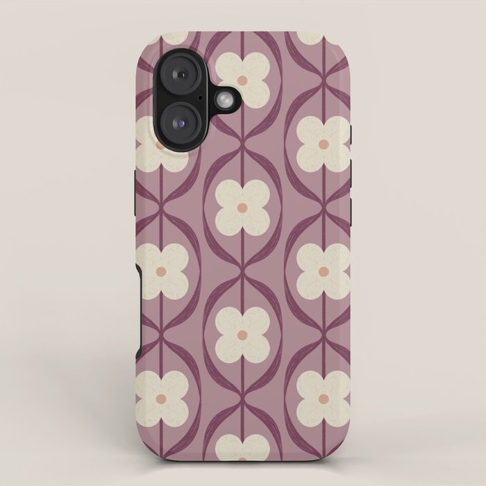 Violet Retro Flowers Vintage Daisy Floral Geometric iPhone Case Gallery Image 1