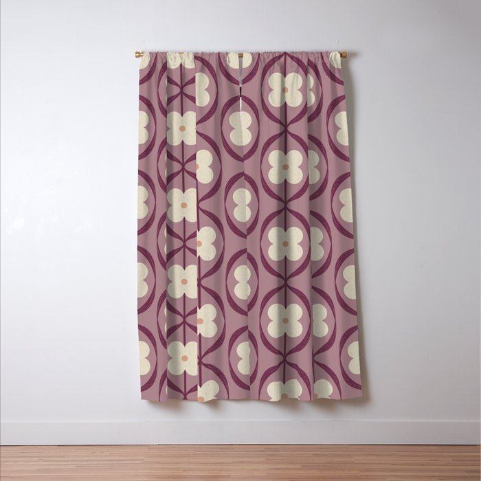 Violet Retro Flowers Vintage Daisy Floral Geometric Window Curtain Gallery Image 3