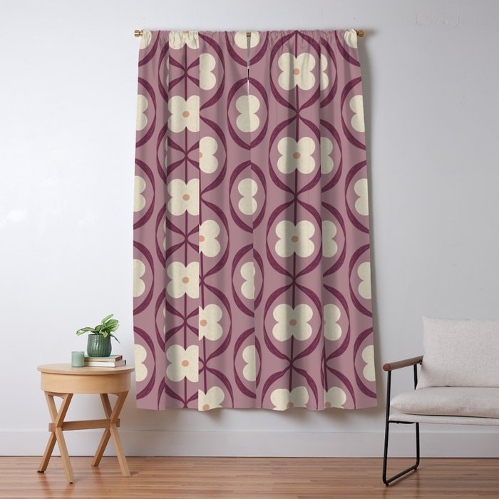 Violet Retro Flowers Vintage Daisy Floral Geometric Window Curtain Gallery Image 5