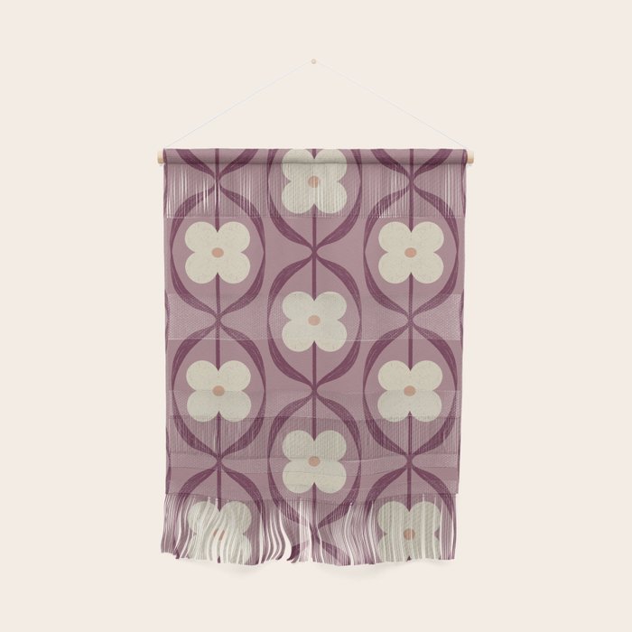 Violet Retro Flowers Vintage Daisy Floral Geometric Wall Hanging Gallery Image 1