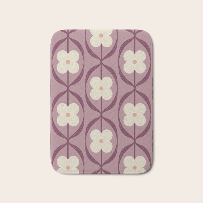 Violet Retro Flowers Vintage Daisy Floral Geometric Bath Mat Gallery Image 1