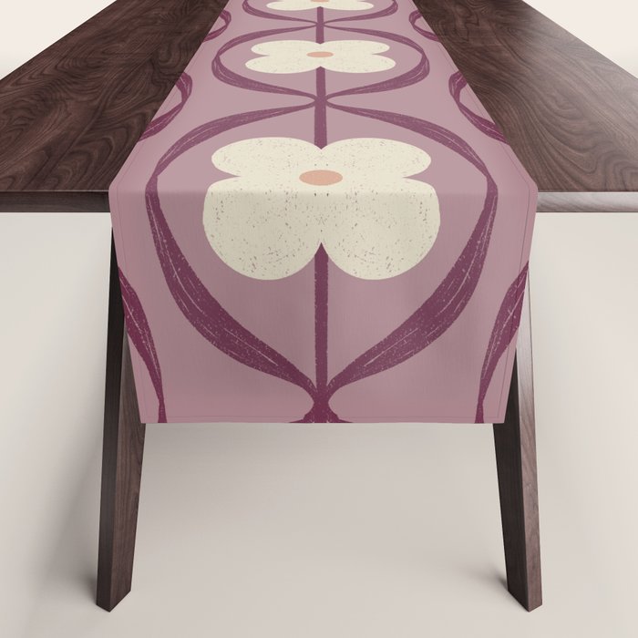Violet Retro Flowers Vintage Daisy Floral Geometric Table Runner Gallery Image 1