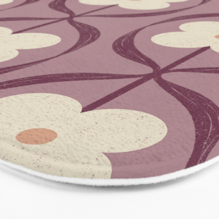 Violet Retro Flowers Vintage Daisy Floral Geometric Bath Mat Gallery Image 3