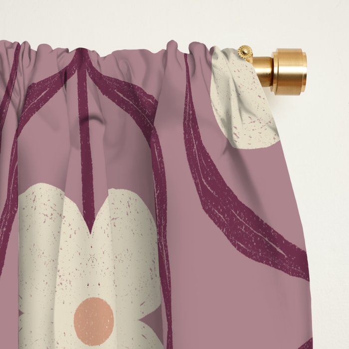 Violet Retro Flowers Vintage Daisy Floral Geometric Window Curtain Gallery Image 2