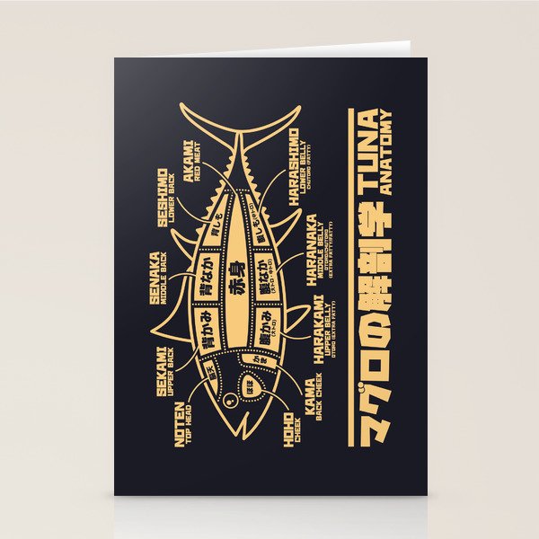Tuna Anatomy Japanese Maguro Sushi - Black Sand Stationery Card Gallery Image 2