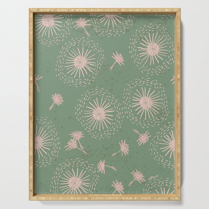 Make A Wish Dandelion Pattern in Sage Green & Peach Serving Tray Gallery Image 1
