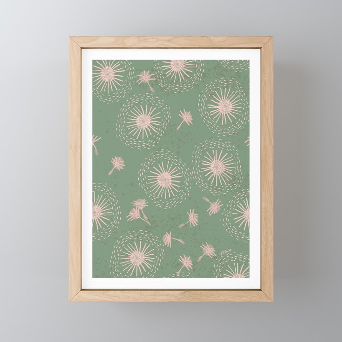 Make A Wish Dandelion Pattern in Sage Green & Peach Mini Art Print Gallery Image 1