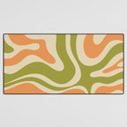 Retro Modern Liquid Swirl Abstract Pattern in Avocado Green, Orange, and Beige Desk Mat Gallery Image 3