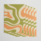 Retro Modern Liquid Swirl Abstract Pattern in Avocado Green, Orange, and Beige Wrapping Paper Gallery Image 3