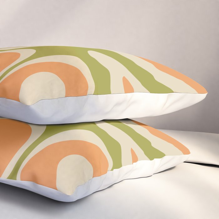 Retro Modern Liquid Swirl Abstract Pattern in Avocado Green, Orange, and Beige Pillow Sham Gallery Image 3