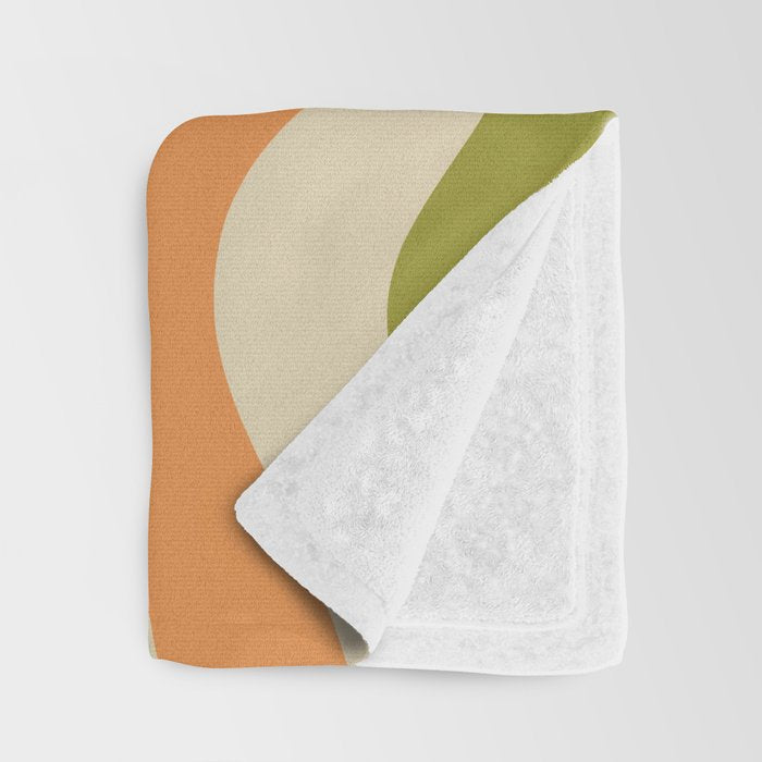 Retro Modern Liquid Swirl Abstract Pattern in Avocado Green, Orange, and Beige Throw Blanket Gallery Image 3