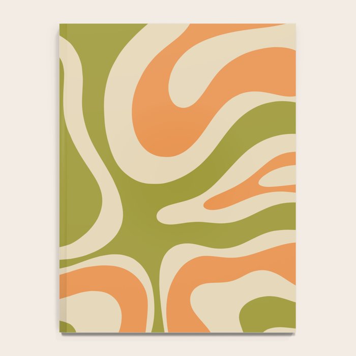 Retro Modern Liquid Swirl Abstract Pattern in Avocado Green, Orange, and Beige Notebook Gallery Image 4