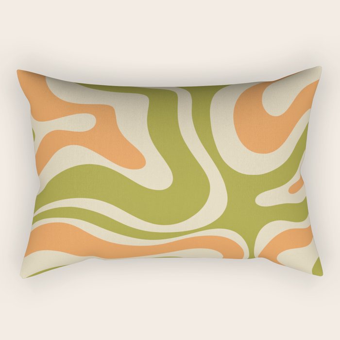 Retro Modern Liquid Swirl Abstract Pattern in Avocado Green, Orange, and Beige Rectangular Pillow Gallery Image 1