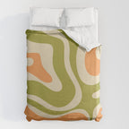 Retro Modern Liquid Swirl Abstract Pattern in Avocado Green, Orange, and Beige Duvet Cover Gallery Image 6