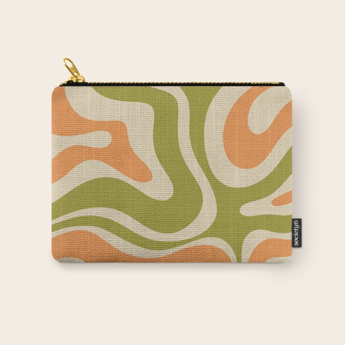 Retro Modern Liquid Swirl Abstract Pattern in Avocado Green, Orange, and Beige Carry All Pouch Gallery Image 1
