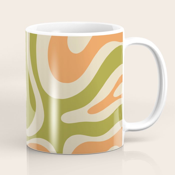 Retro Modern Liquid Swirl Abstract Pattern in Avocado Green, Orange, and Beige Coffee Mug Gallery Image 1